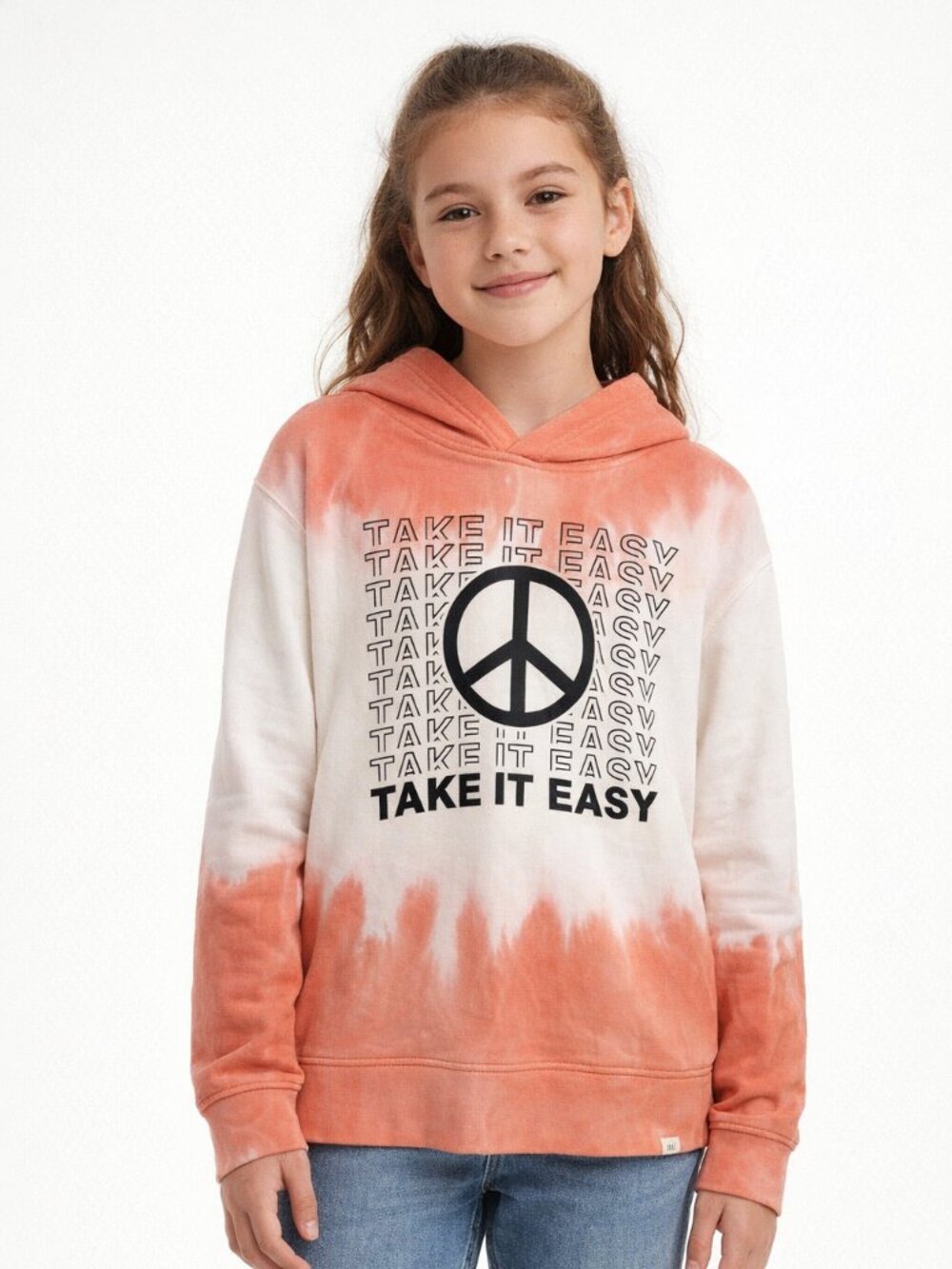 GAP Girls White Coral Hoodie Pullover Tie Dye Sweatshirt Long Sleeve Size 10